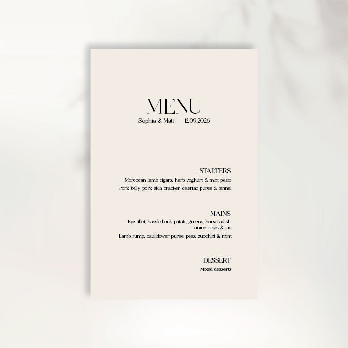 Adore You Menu